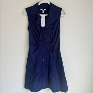 Derek Lam 10 Crosby Navy Sleeveless Shirt Dress – Size 2 – NWT Collared Button